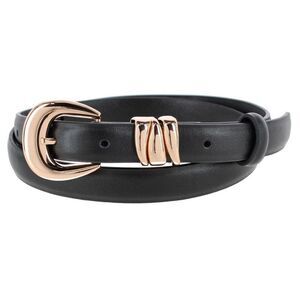 CTM Women's Skinny Leather Dress Belt with Keeper Detail